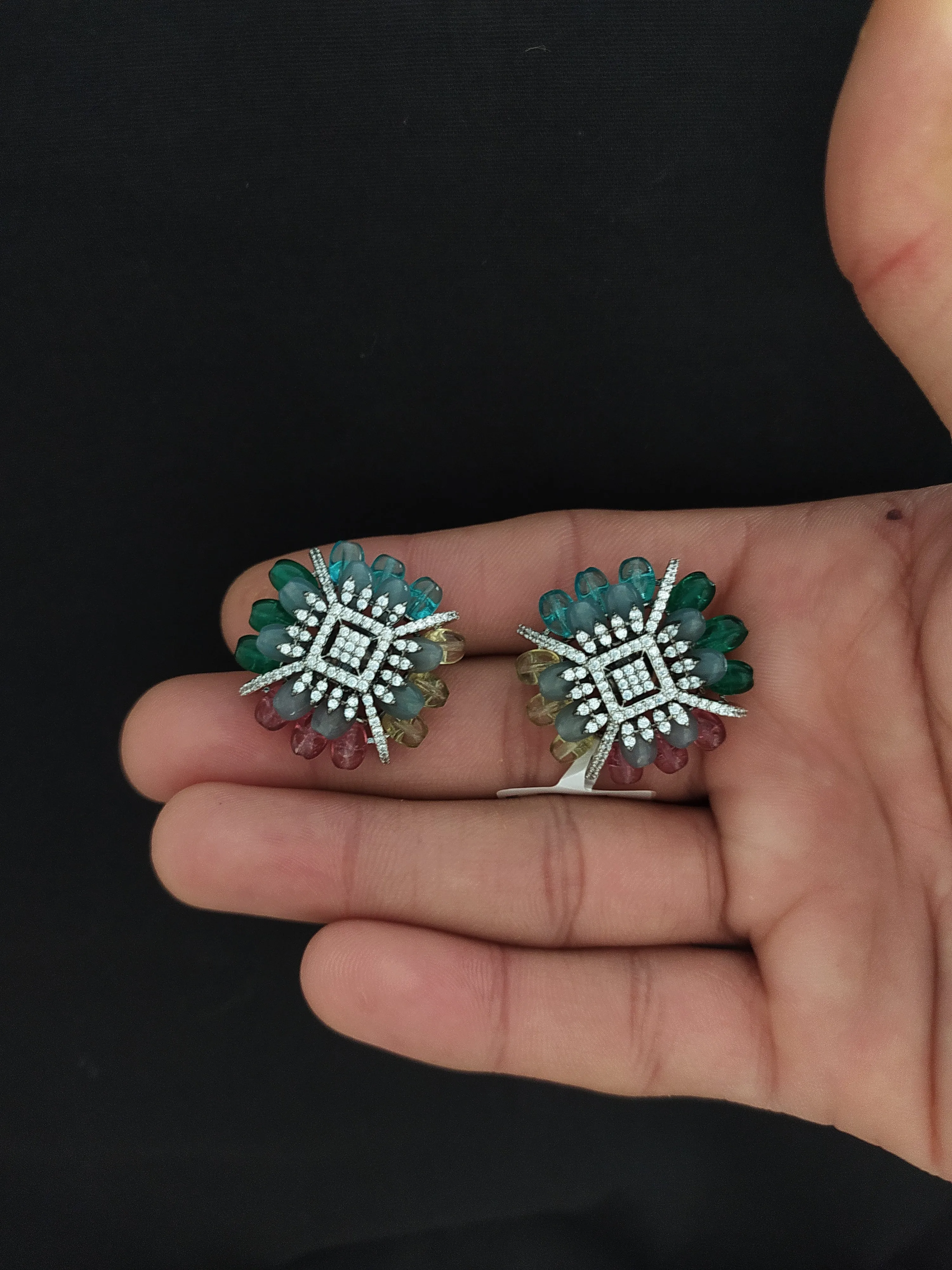 Cube-Shaped Zircon Studs in Victorian Beads Collection