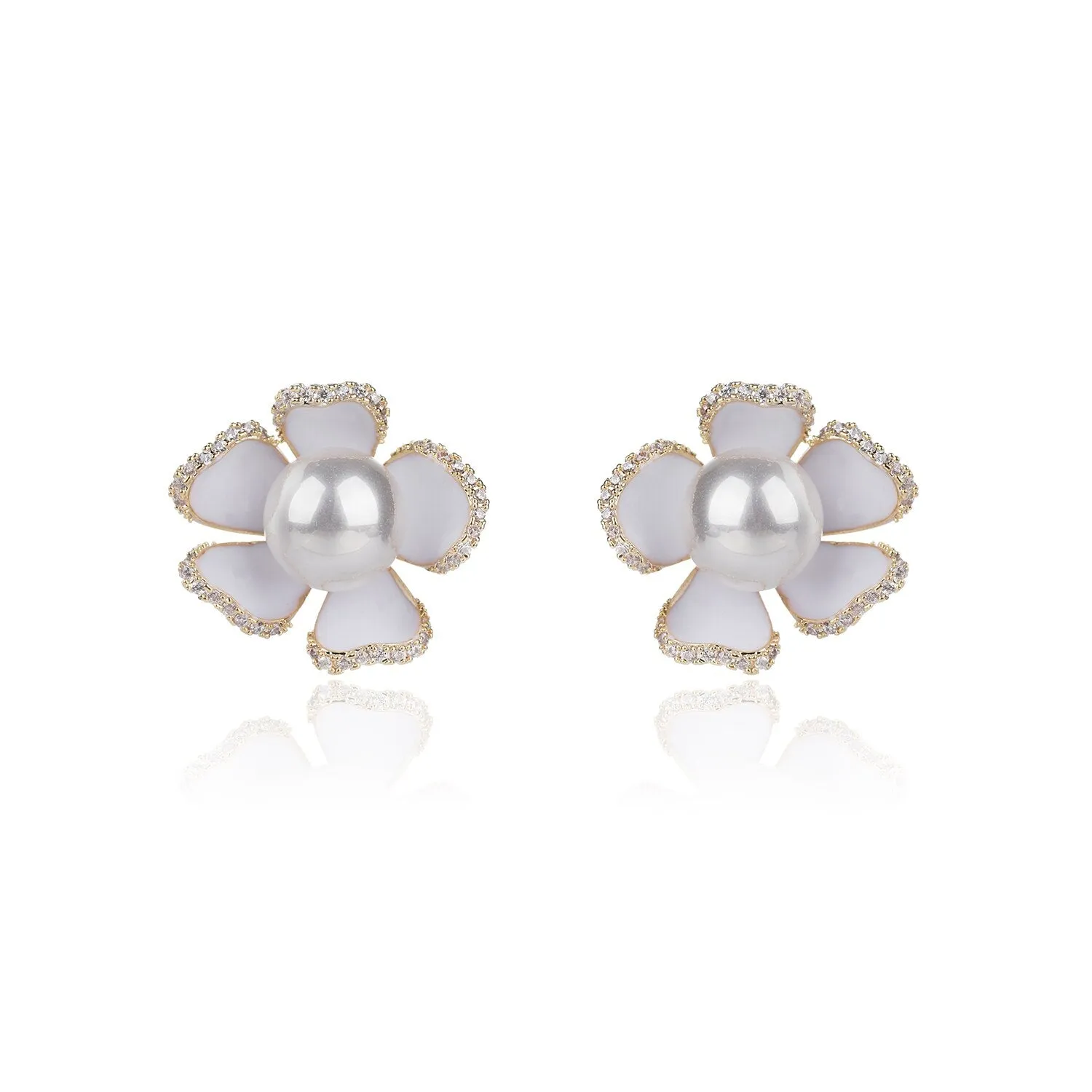 Cubic Zircon CZ Flower Earrings for Wedding, Pearls Earring for Bride, Women Girl Birthday Party Jewelry CE11509