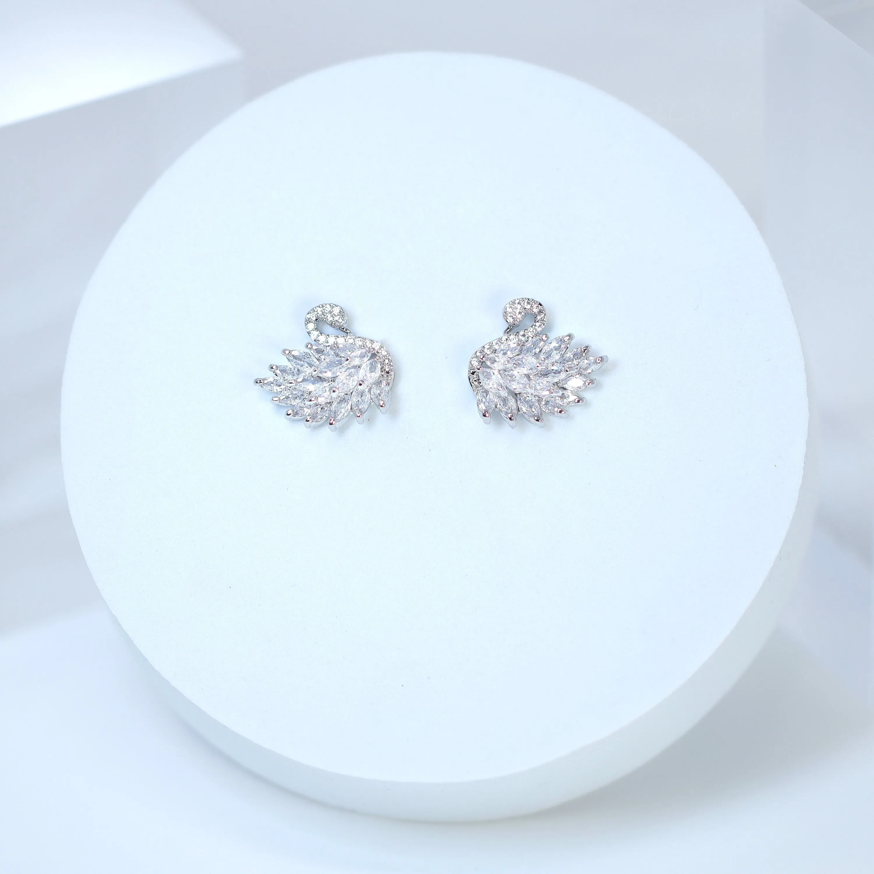 Cubic Zirconia Diamond Swan stud Earrings, Bridal Jewelry, Bridal Stud Earrings, Crystal Bridal Earrings, Statement Earrings Cz