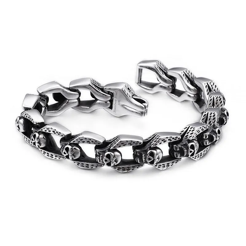 Customizable Punk Skull Bracelet for Men - Trendy Stainless Steel and Retro Titanium Couple Design