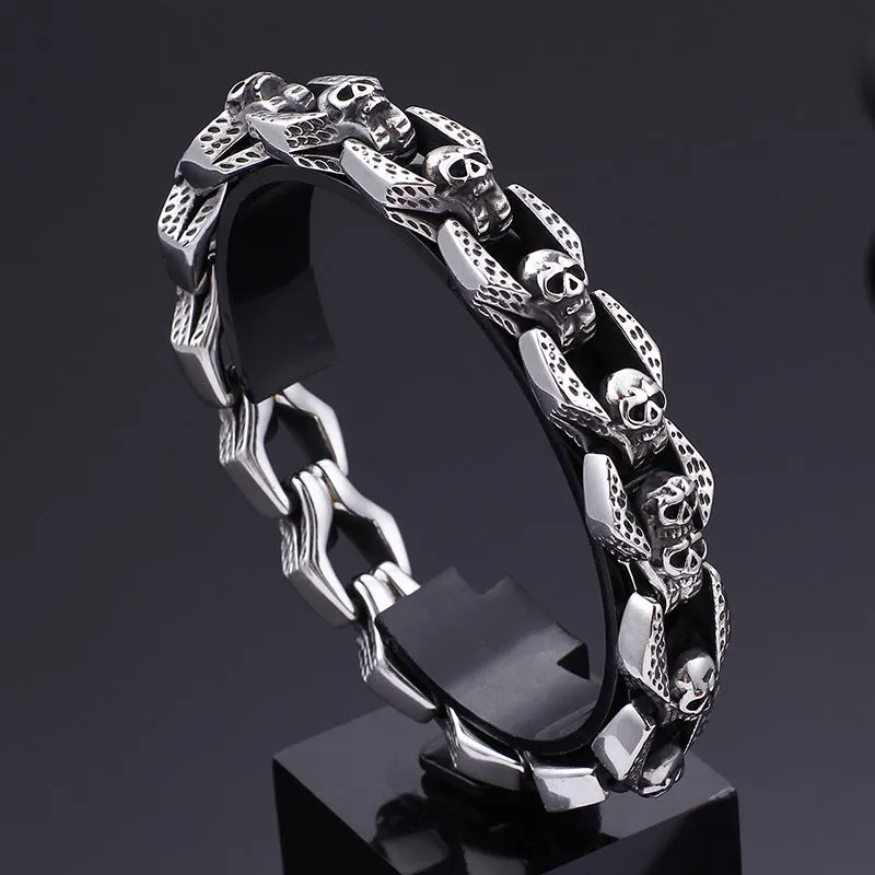 Customizable Punk Skull Bracelet for Men - Trendy Stainless Steel and Retro Titanium Couple Design