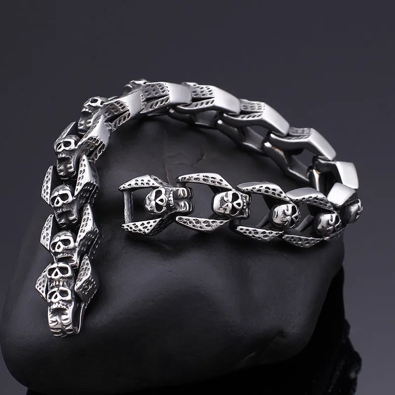 Customizable Punk Skull Bracelet for Men - Trendy Stainless Steel and Retro Titanium Couple Design