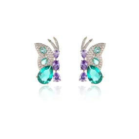 Cute Cubic Zircon Butterfly Earrings for Wedding, Crystals Stud Earring for Bride, 925 Silver Pin CE11922