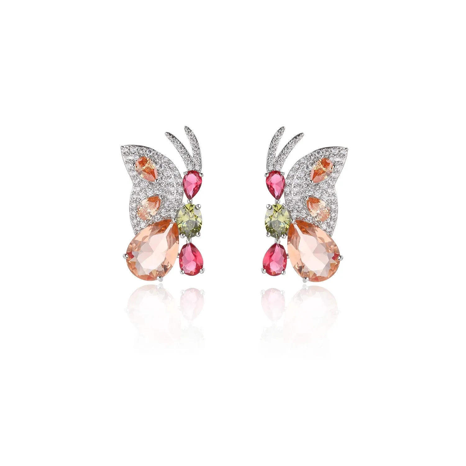 Cute Cubic Zircon Butterfly Earrings for Wedding, Crystals Stud Earring for Bride, 925 Silver Pin CE11922