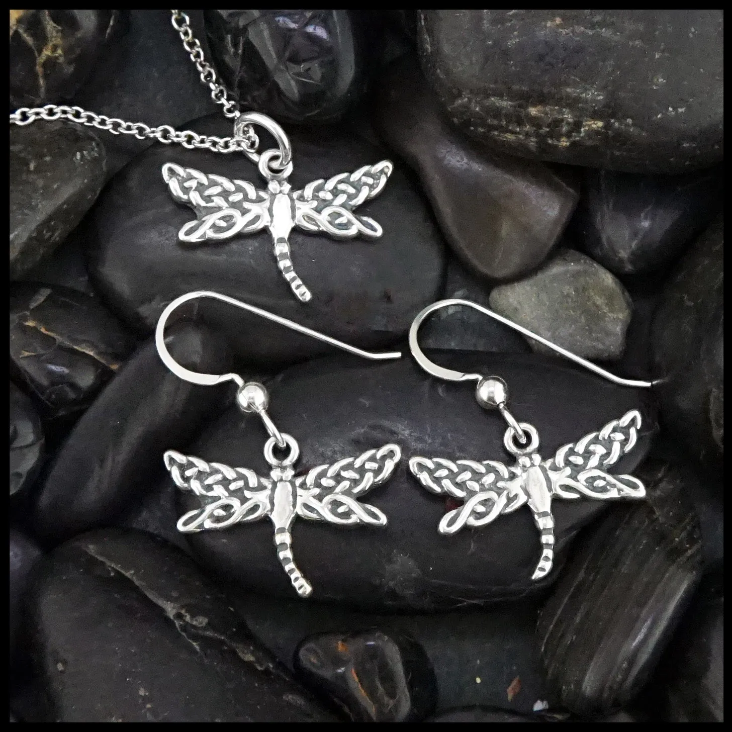 Dainty Dragonfly Pendant and Earring Set