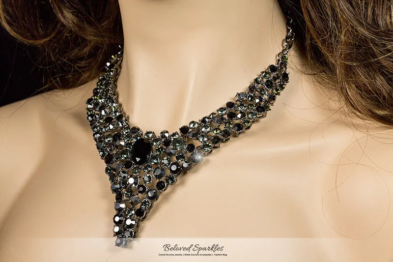 Dawna Art Deco Black Necklace Set | Crystal