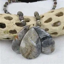 Designer Jasper Gemstone Grey Brown Bib Necklace