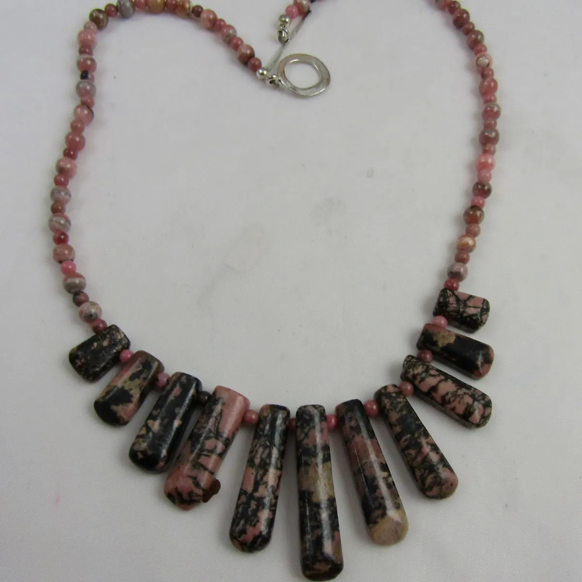 Designer Rodonite Gemstone Pink Bib Necklace