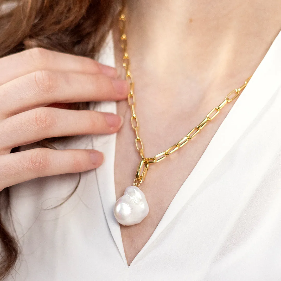 Detachable White Baroque Pearl Charm in Gold