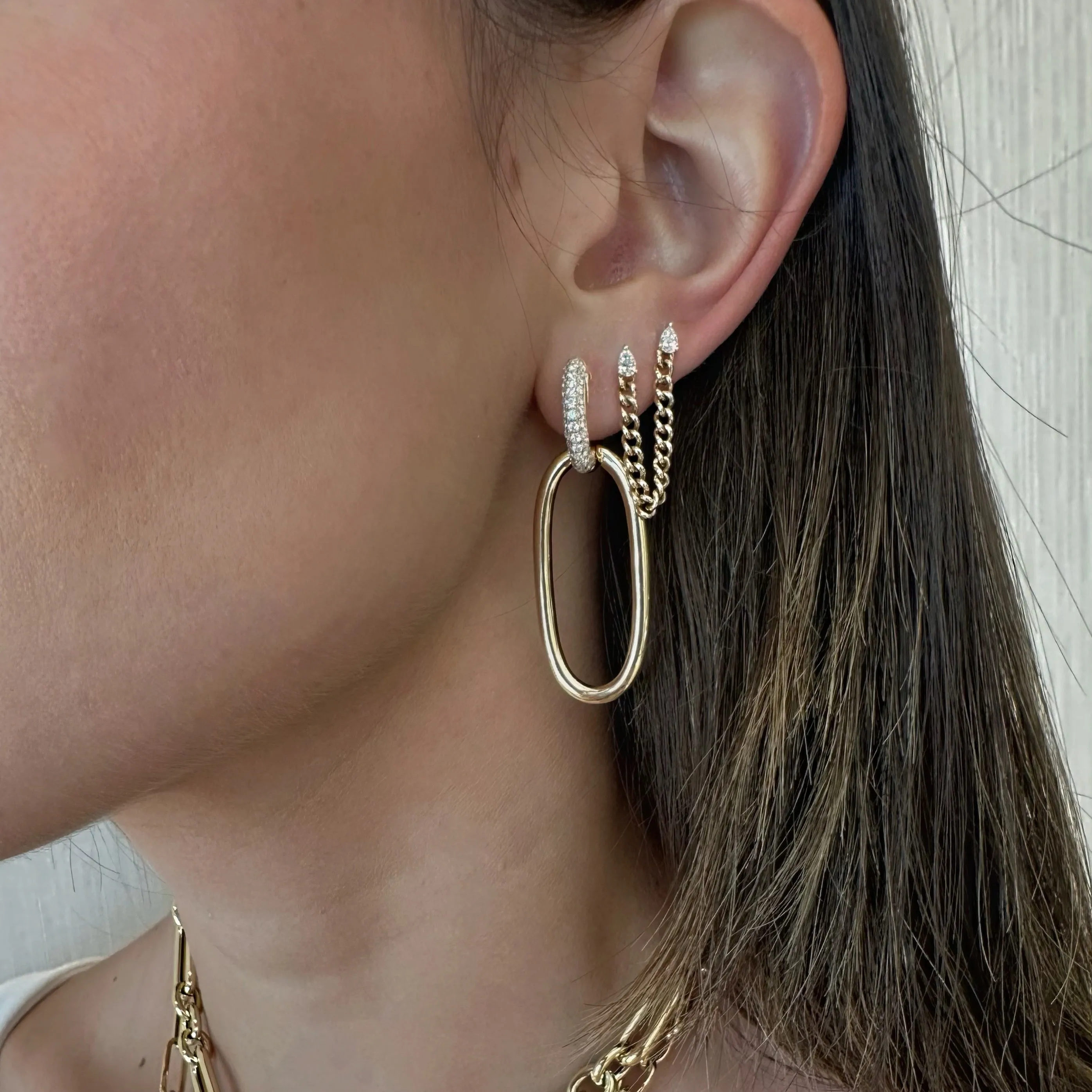 Diamond & Gold Oval Hoop Earrings