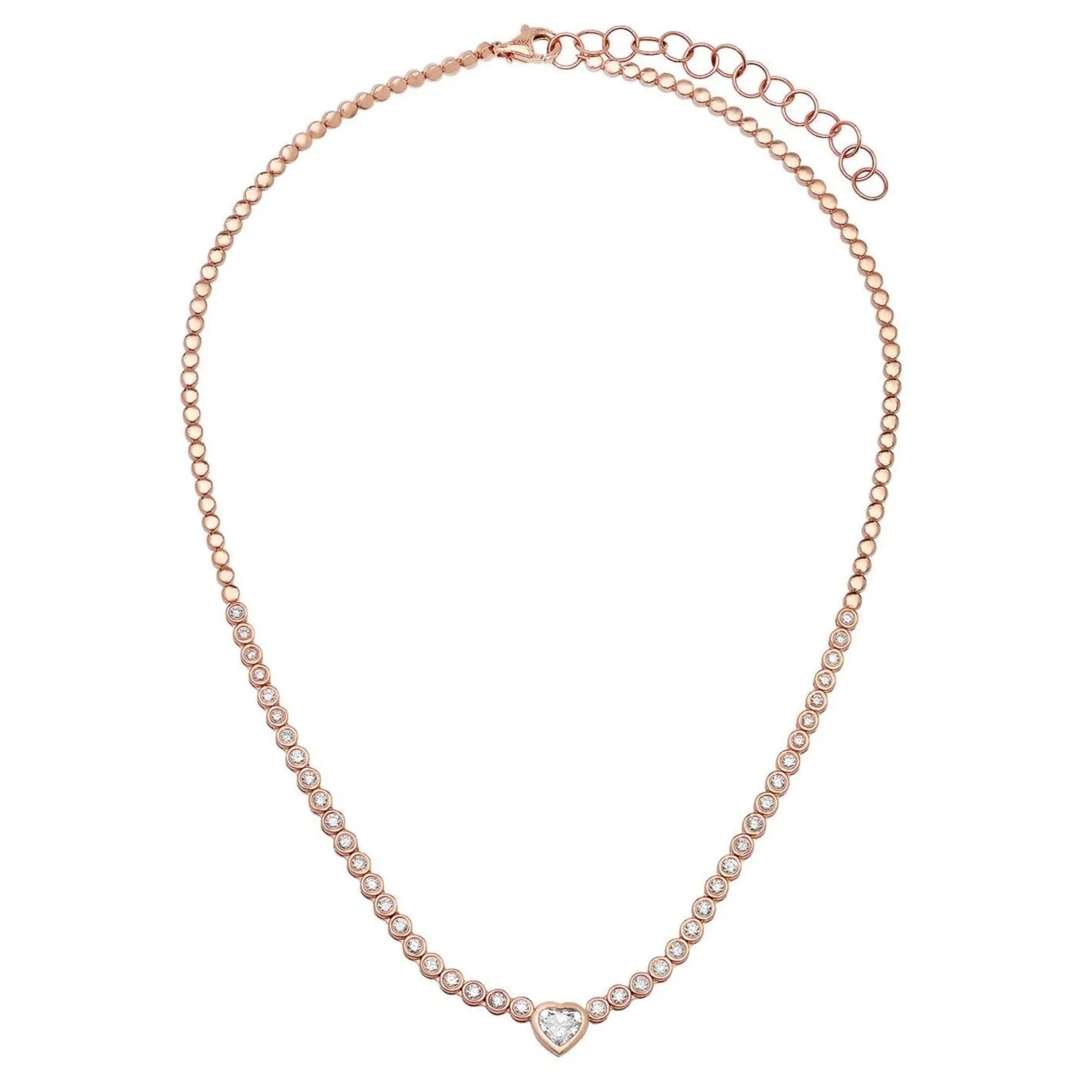 Diamond Bezel Heart & Rounds Collar Necklace