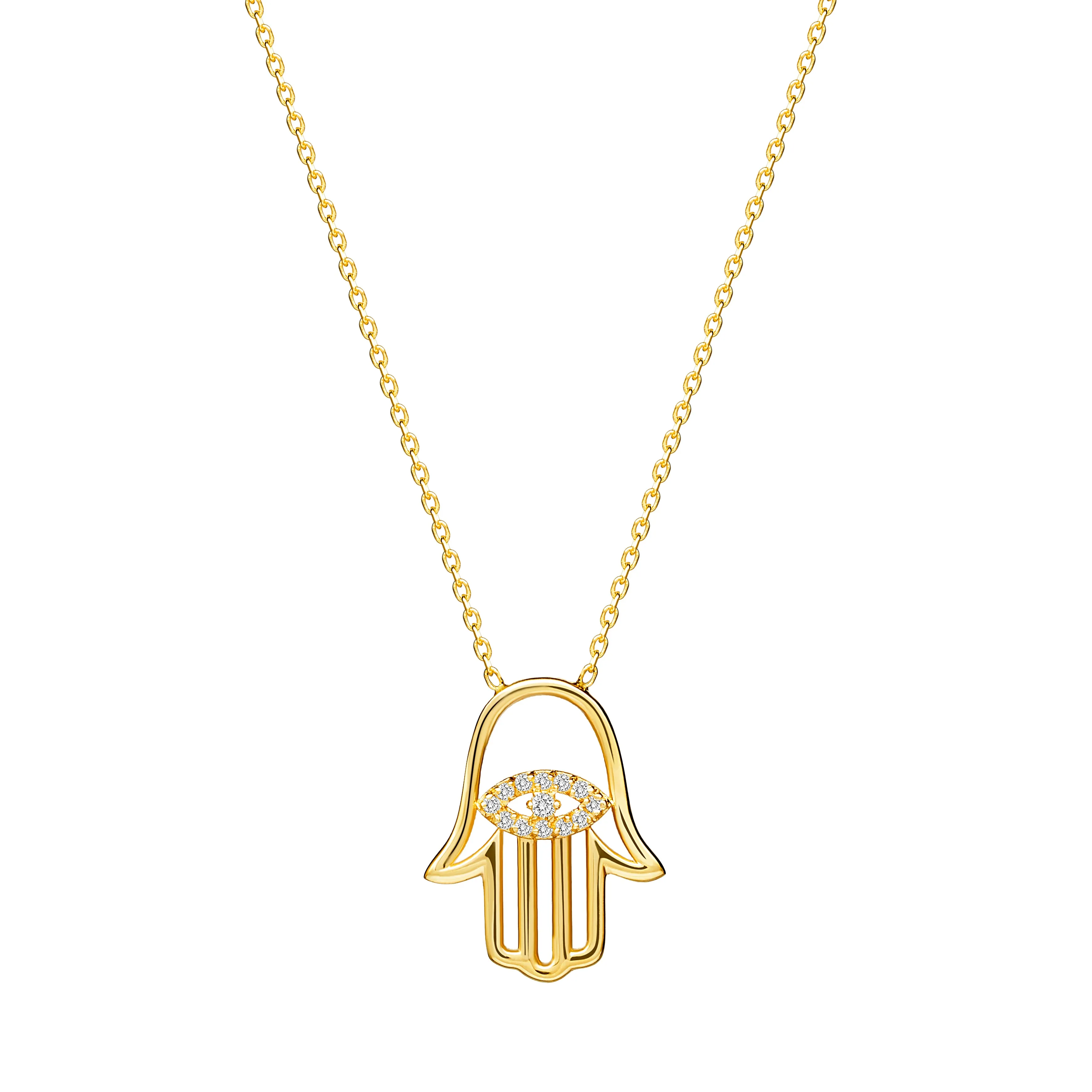 Diamond Hamsa Pendant - 14 karat gold diamond pendant, diamonds 0.11ct