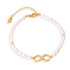 Diamond Infinity Charm Freshwater Pearl Bracelet