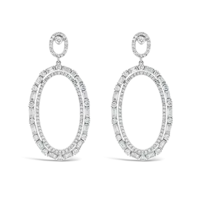 Diamond Open Oval Design Dangle Earrings