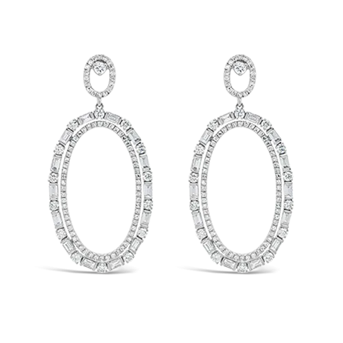 Diamond Open Oval Design Dangle Earrings