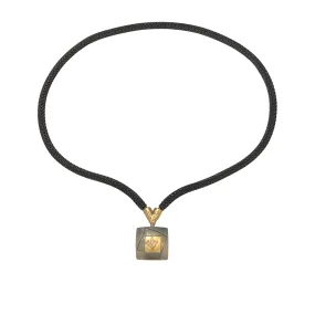 Diamond Square Pendant with Y shape Diamond Connector on 18" Black Mesh Chain