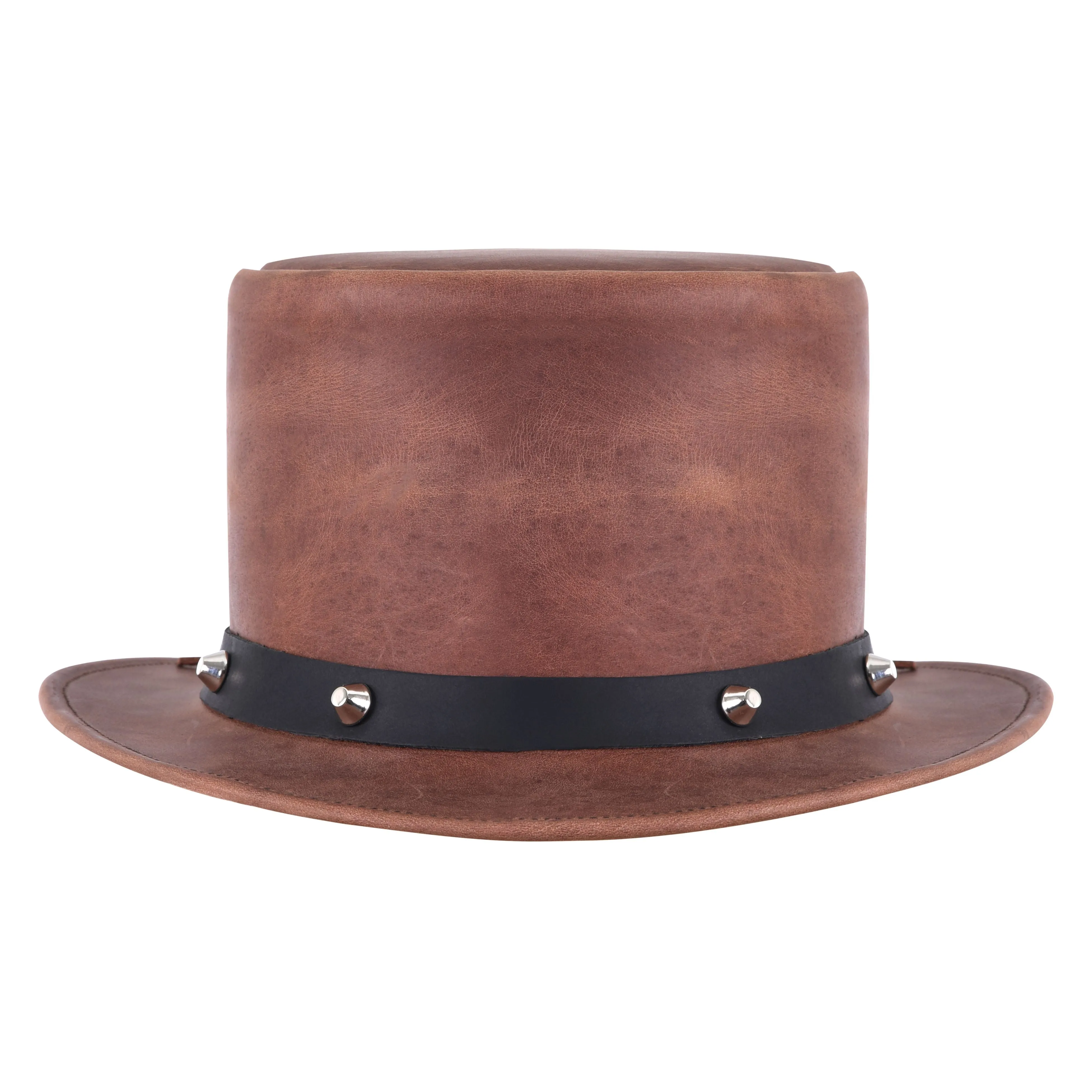 Distressed Style Classic Genuine Brown Leather Top Hat