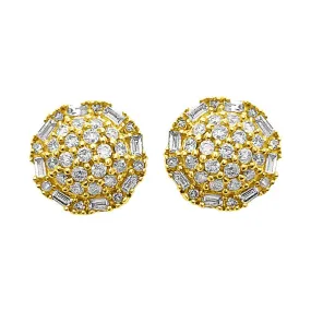 Domed Baguette Circle Diamond Earrings .33cttw 10K Yellow Gold