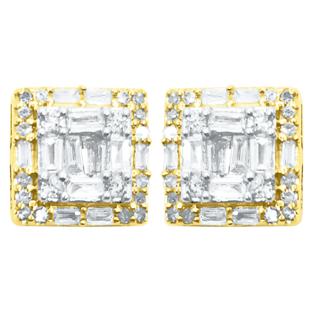 Double Baguette Box Diamond Earrings .35cttw 10K Yellow Gold