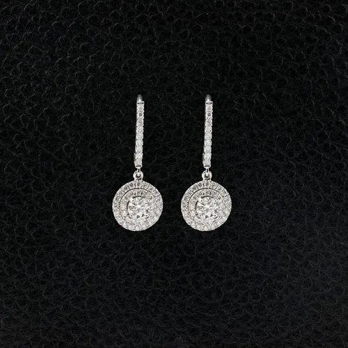 Double Halo Diamond Dangle Earrings