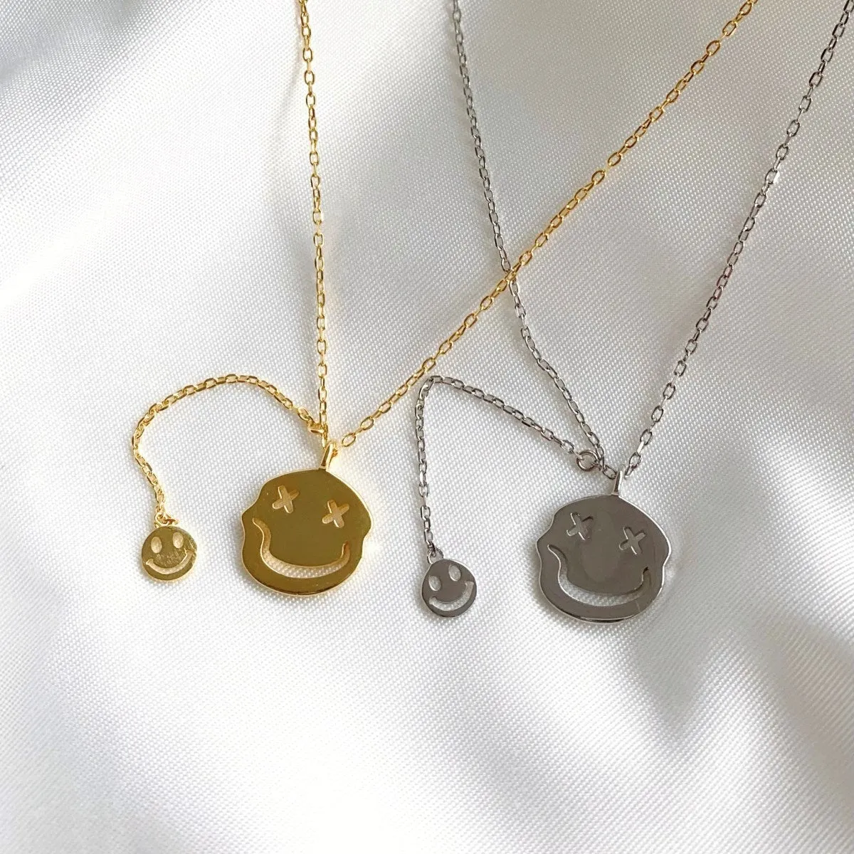 Double Happy Face Pendant Necklace