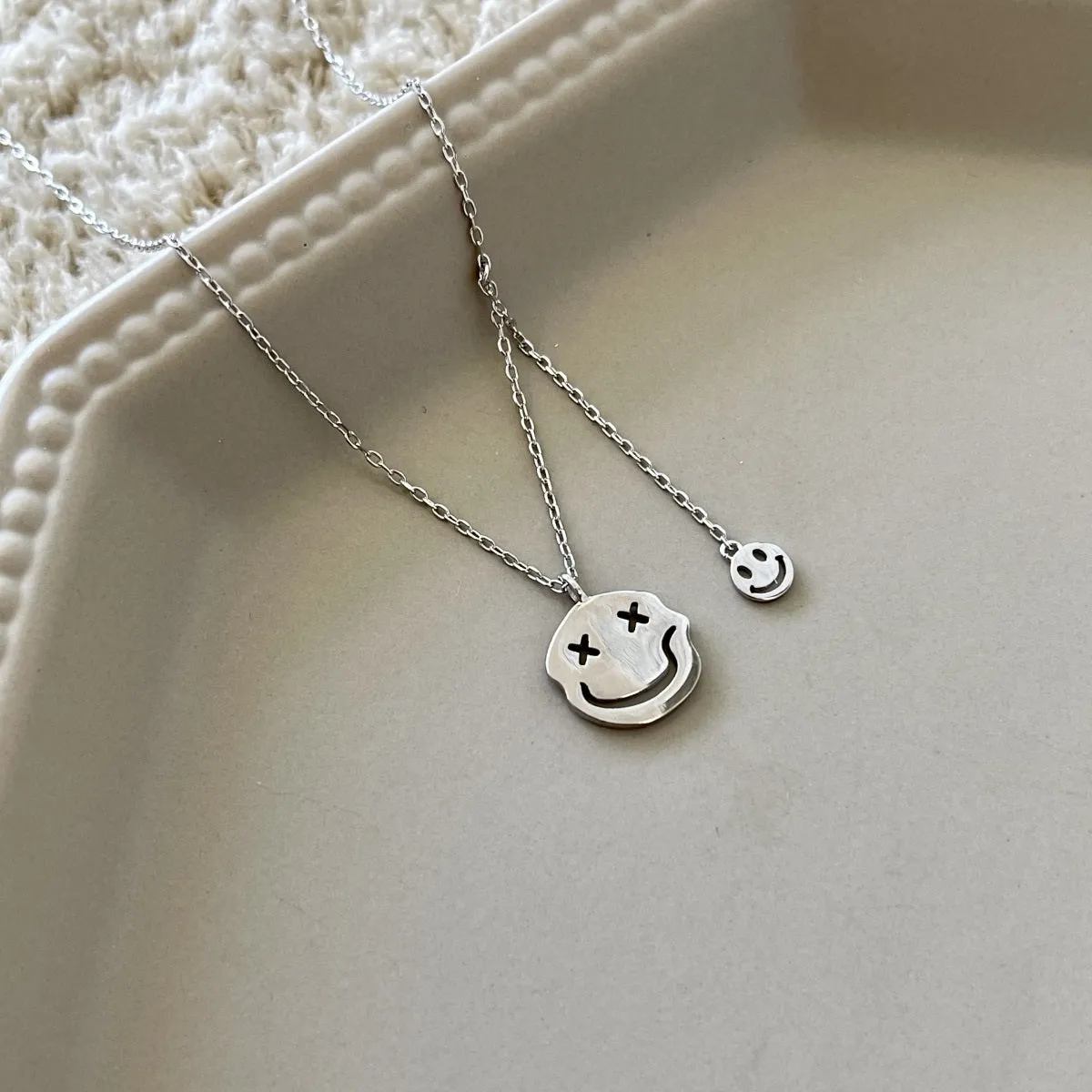 Double Happy Face Pendant Necklace