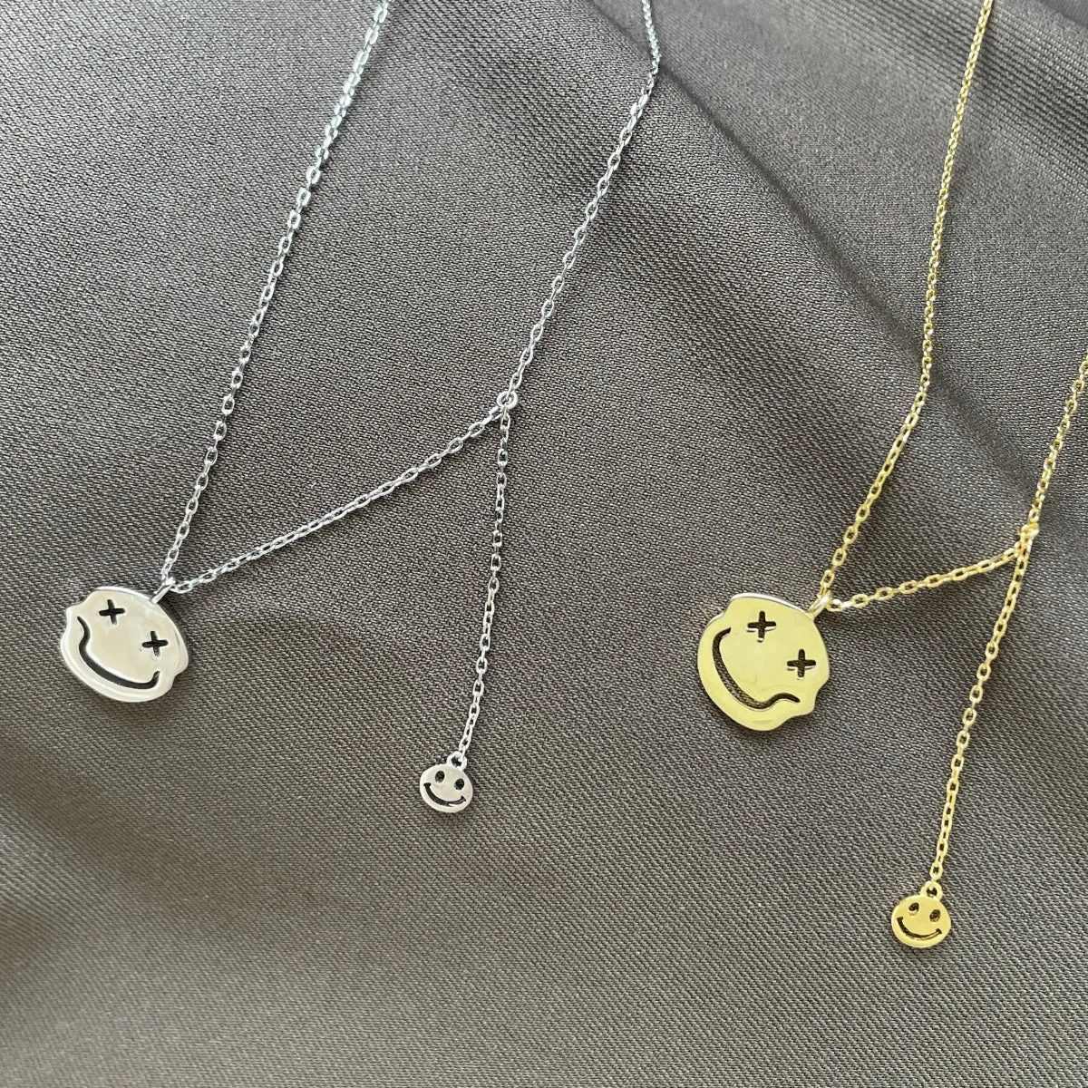 Double Happy Face Pendant Necklace