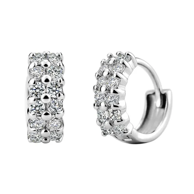 Double Row Zircon Silver Hoop Earrings for Women