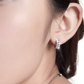 Double Row Zircon Silver Hoop Earrings for Women