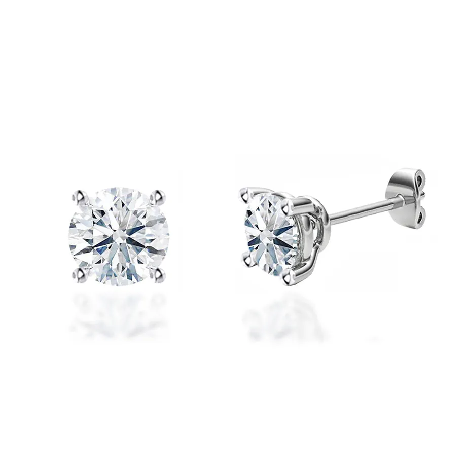 DOVE - Round Lab Diamond 18k White Gold Stud Earrings