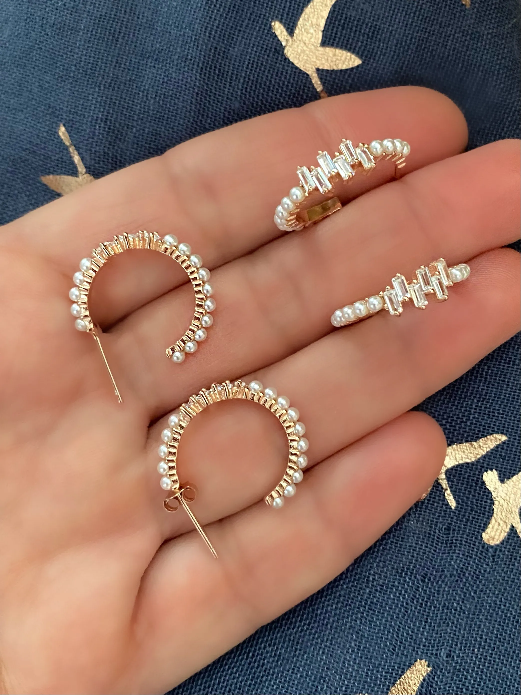 Earrings with Pave set pearls