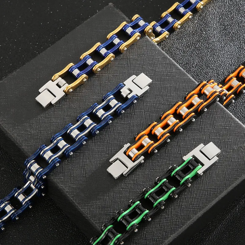 Edgy Multi-Color Titanium Steel Bicycle Chain Bracelet for Men