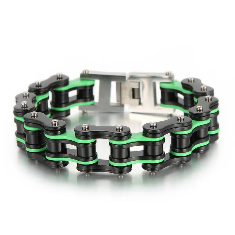 Edgy Multi-Color Titanium Steel Bicycle Chain Bracelet for Men