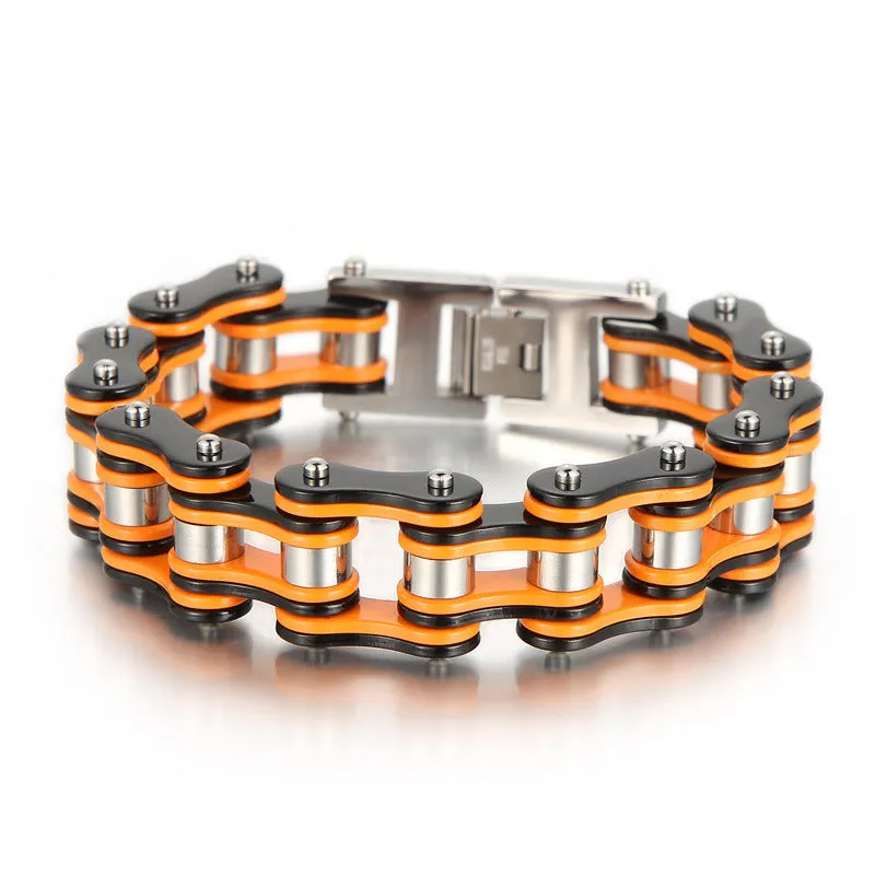 Edgy Multi-Color Titanium Steel Bicycle Chain Bracelet for Men