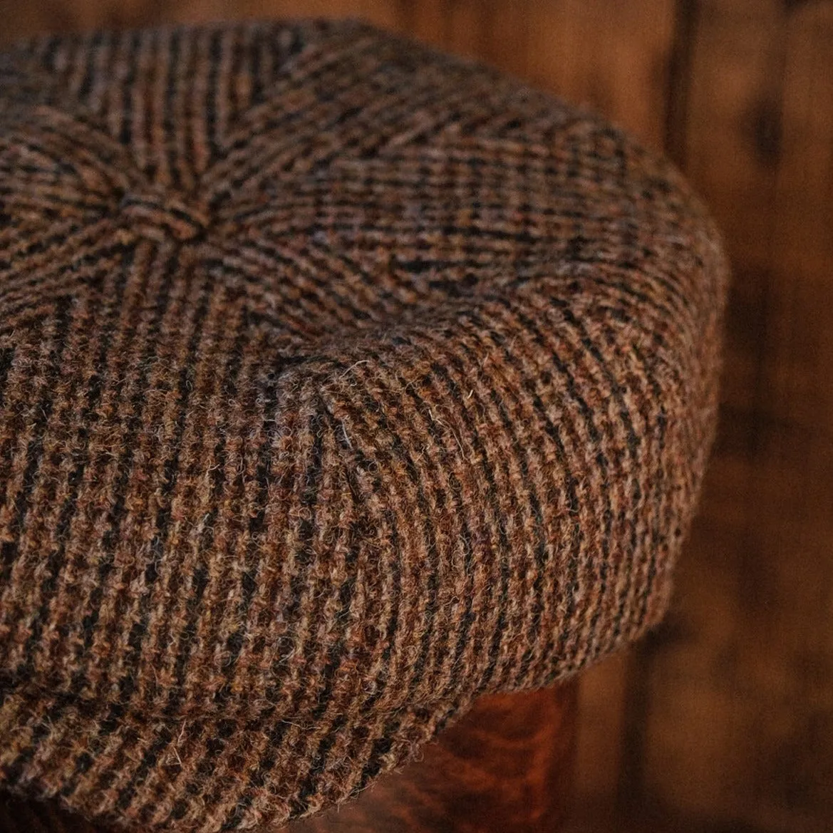 Eight Piece Pine Harris Tweed Newsboy Cap