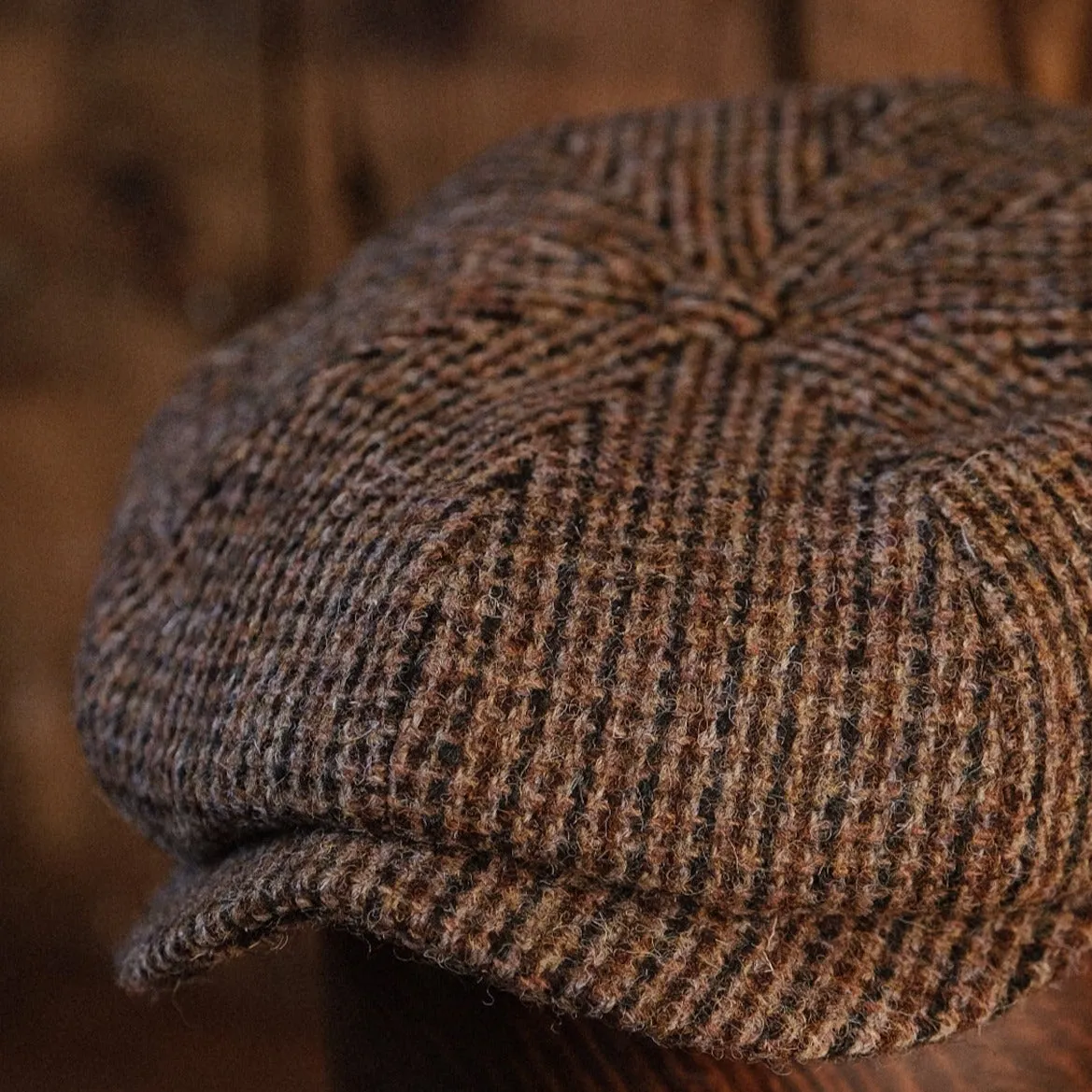 Eight Piece Pine Harris Tweed Newsboy Cap