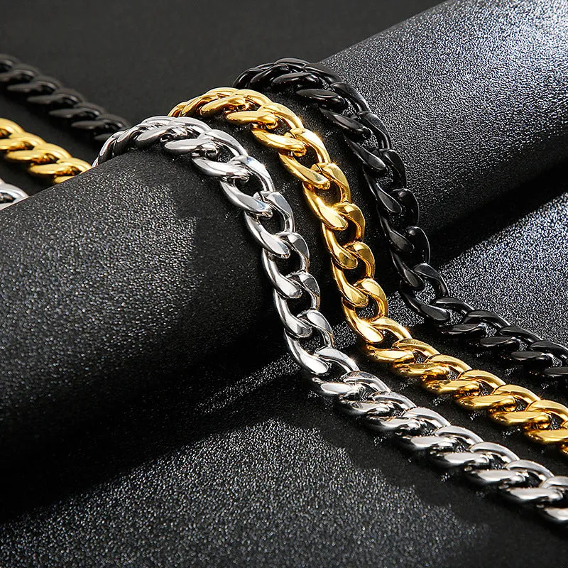 Electroplated 18K Gold Men's Punk Rock Bracelet and Necklace Set in Titanium Steel