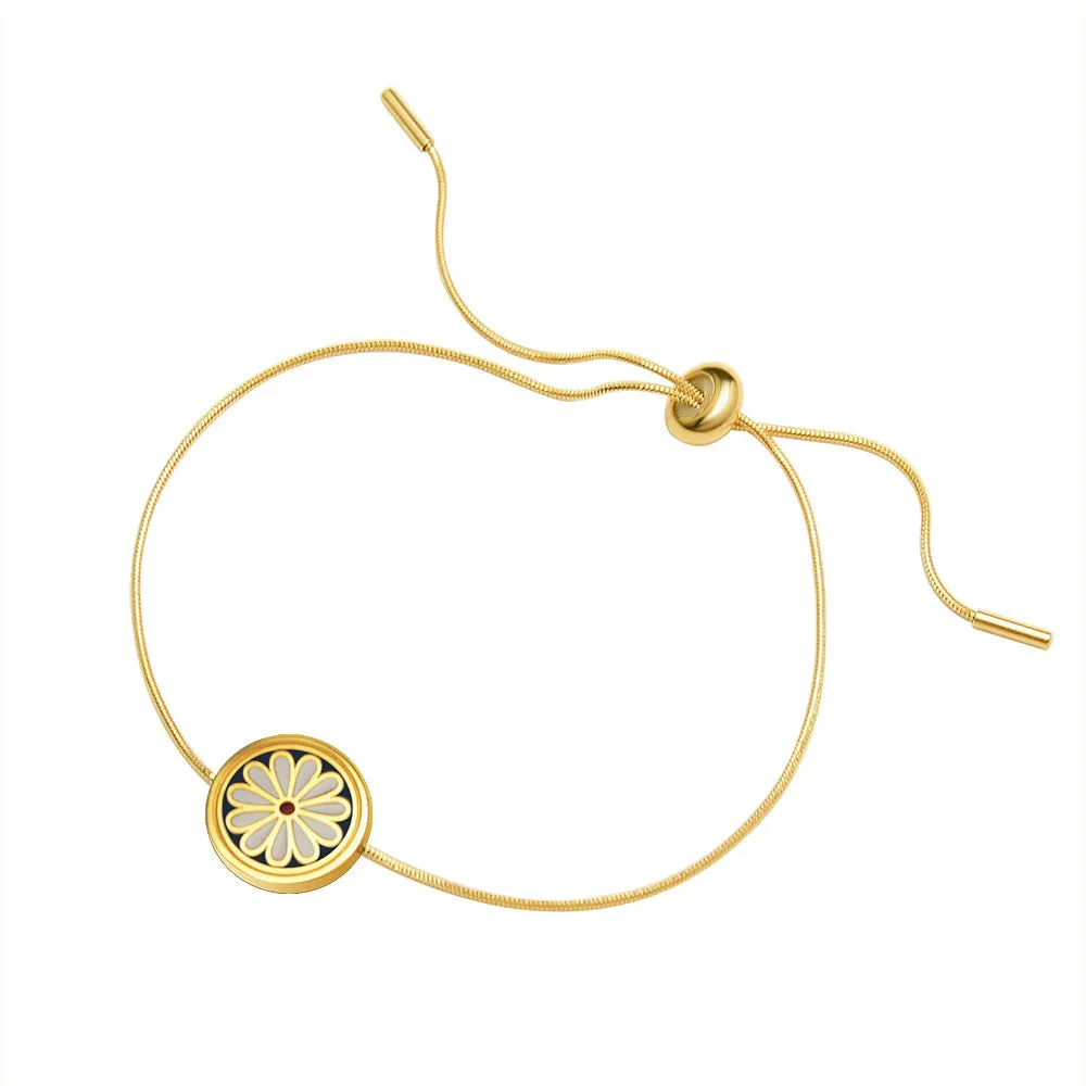 Elegant 18K Gold Plated Titanium Steel Bracelet with Chrysanthemum Detail