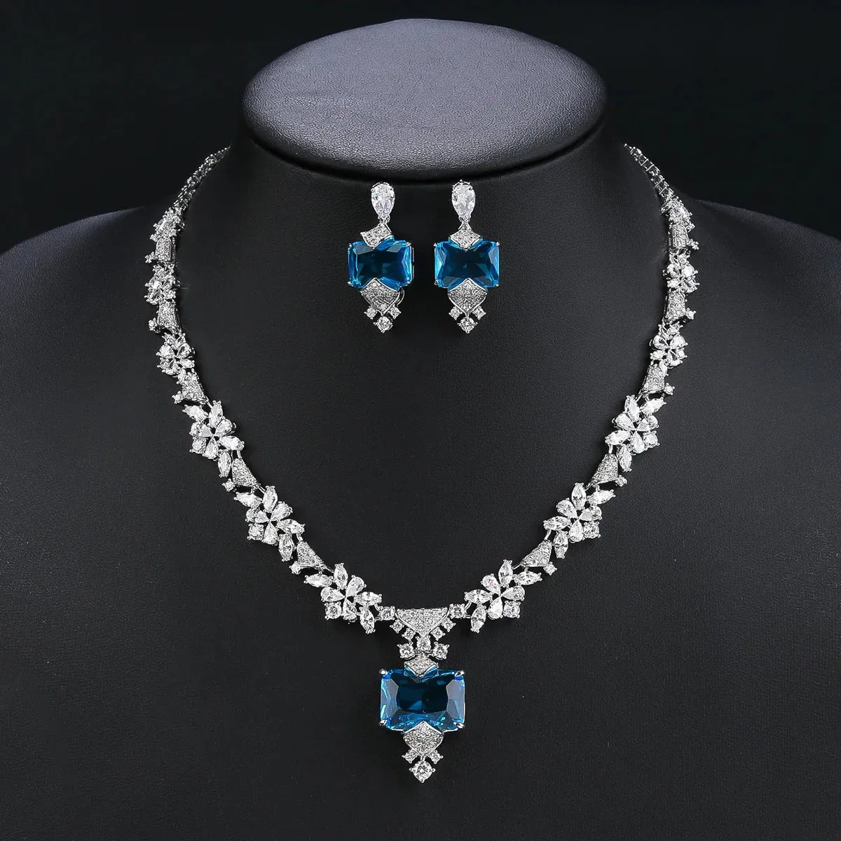 Elegant CZ Cubic Zirconia Pendant Necklace  Earrings Set Bridal Wedding Jewelry Sets for Women Gift CN11260