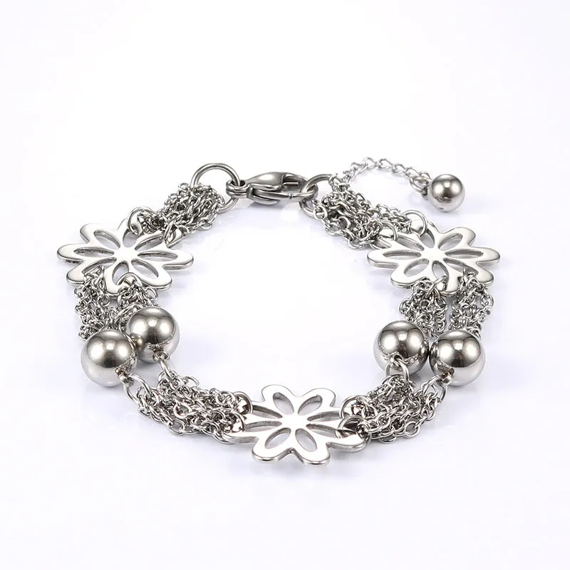 Elegant Flower-Inspired Hollow Titanium Steel Bracelet for Women - Chic Personalized Stainless Steel Jewelry