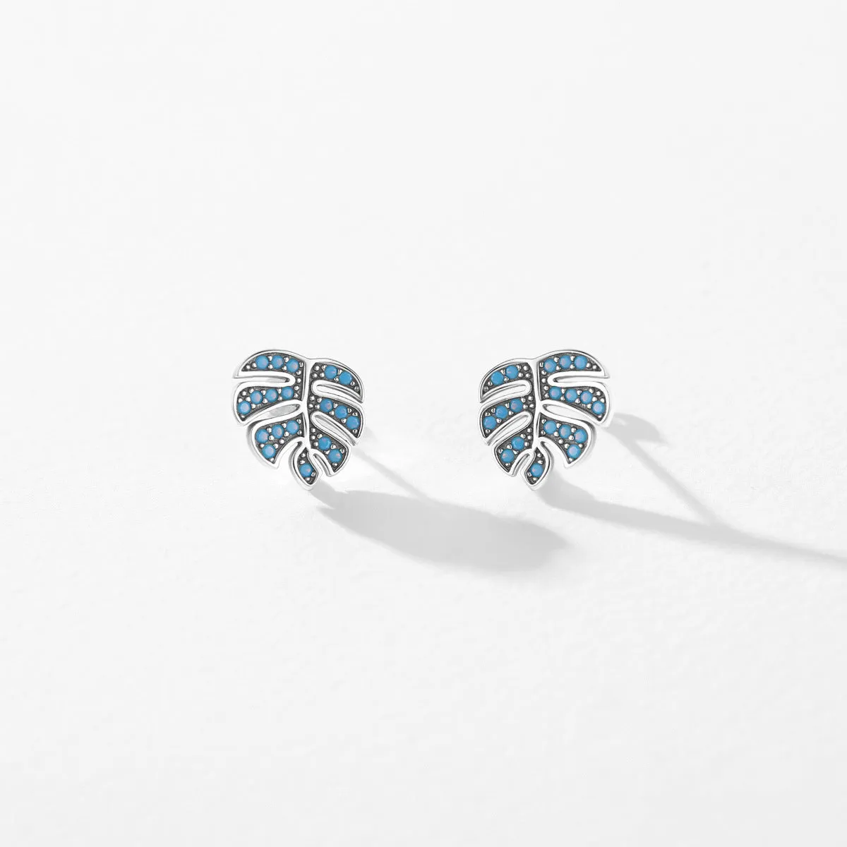 Elegant S925 Sterling Silver Turquoise Leaf Earrings