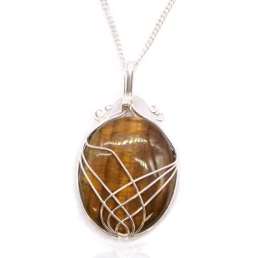 Elegant Swirl Wrapped Tiger Eye Gemstone Necklace - 50cm Chain