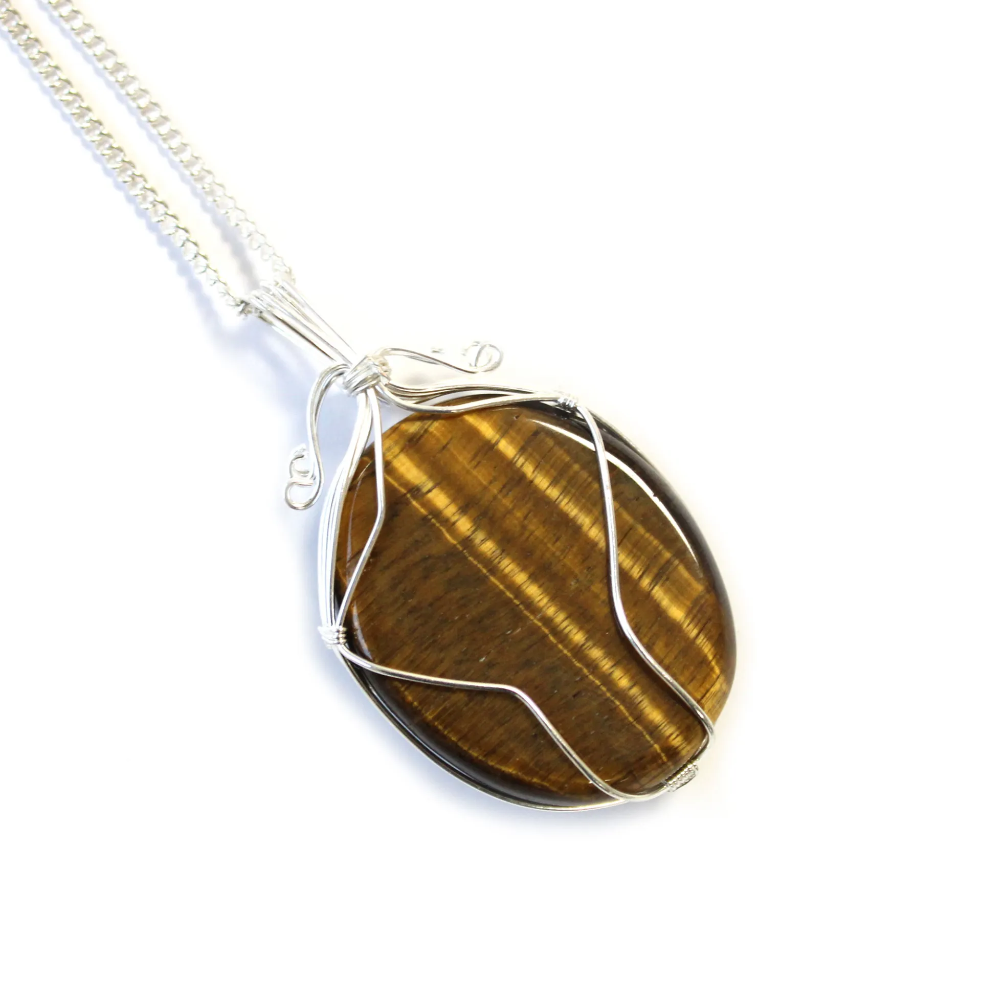 Elegant Swirl Wrapped Tiger Eye Gemstone Necklace - 50cm Chain