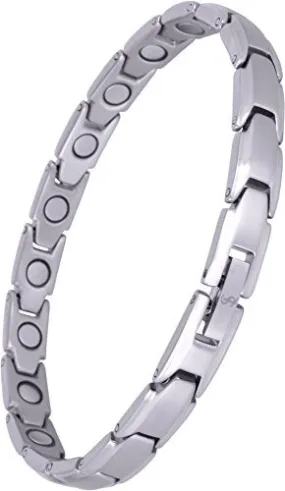 Elegant Womens Titanium Magnetic Therapy Bracelet: 7.8 Inches (20cm) / Silver