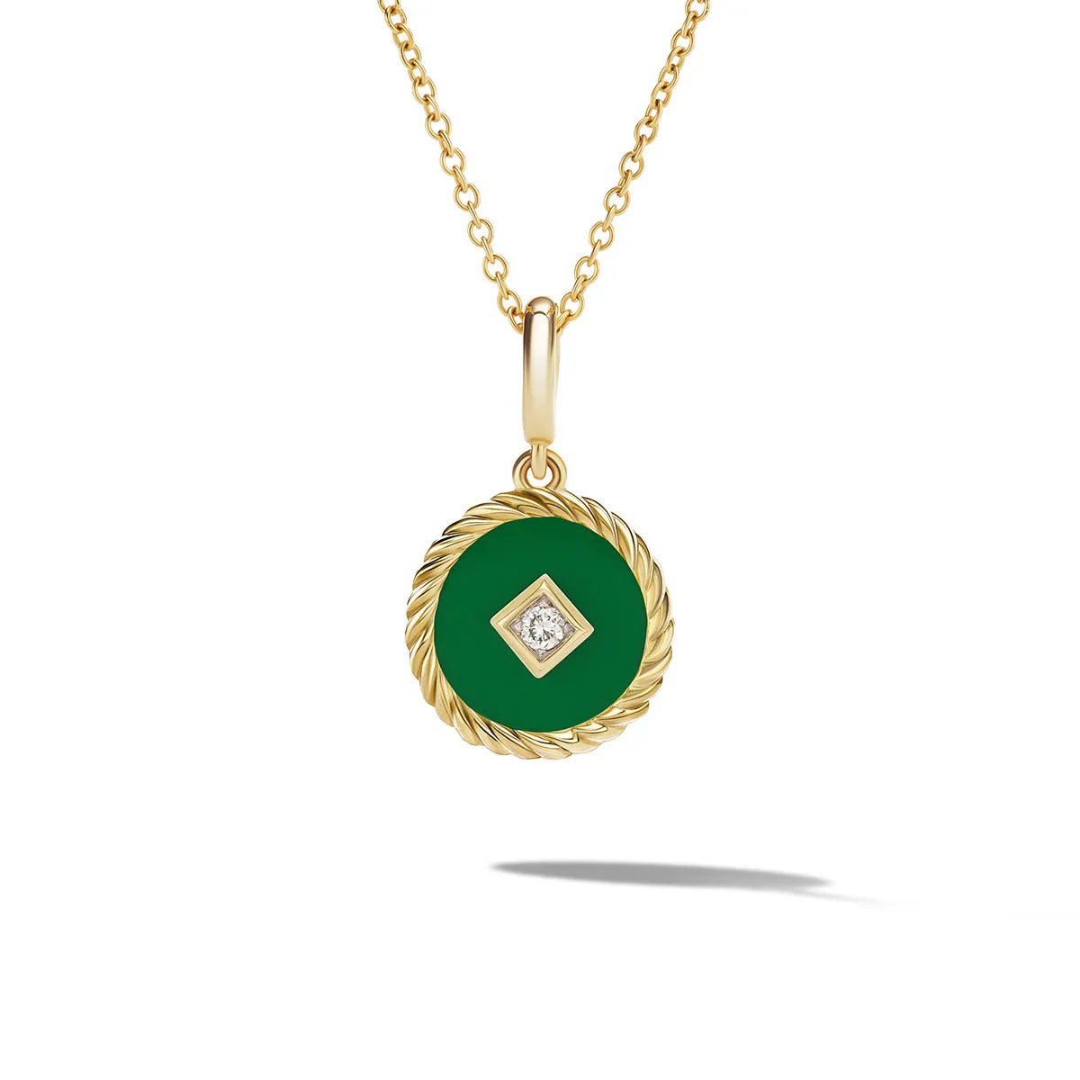 Emerald Green Enamel Charm Necklace with 18K Yellow Gold and Diamond