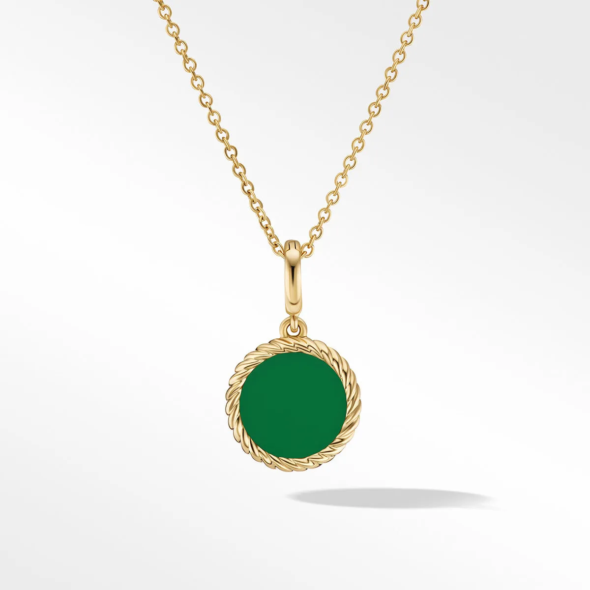 Emerald Green Enamel Charm Necklace with 18K Yellow Gold and Diamond