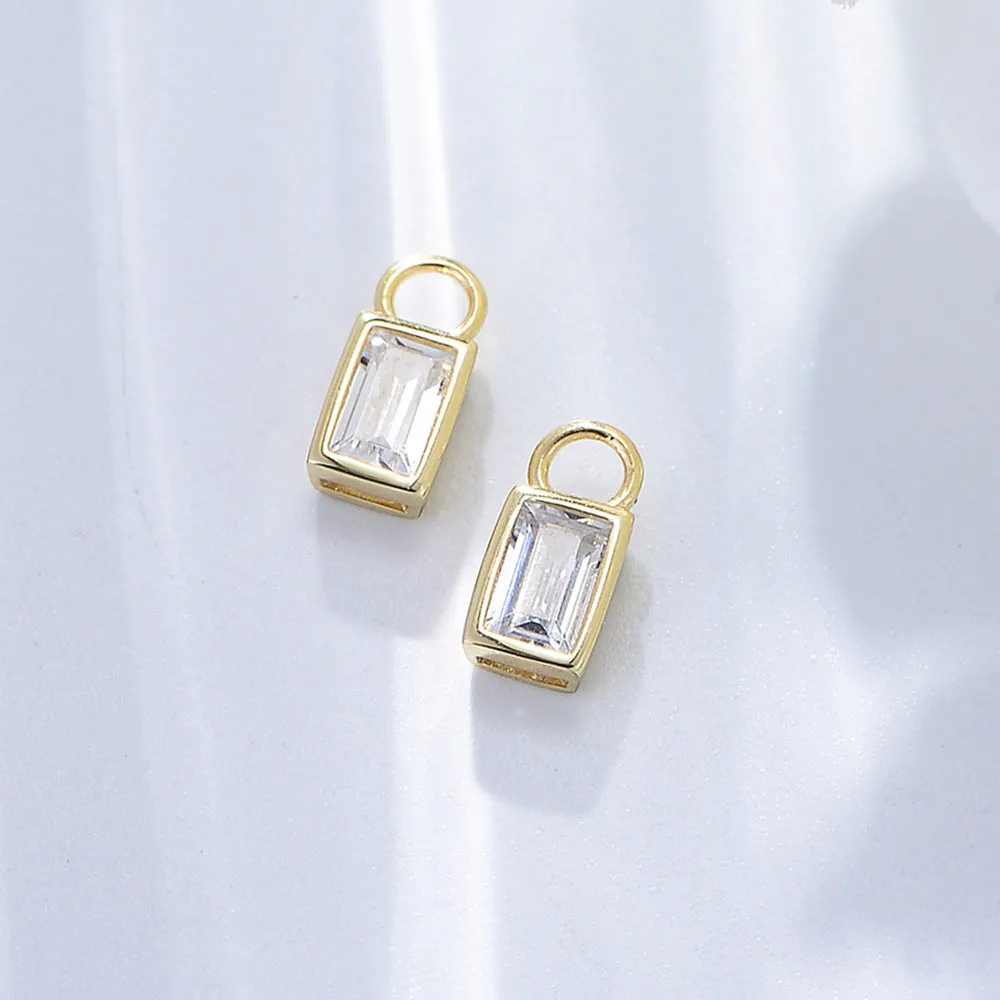 Emerald Shape Zircon Pendant Silver Drop Earrings for Women