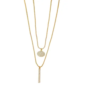 Envy Double Layer Necklace with Oval and Bar Pendant Gold