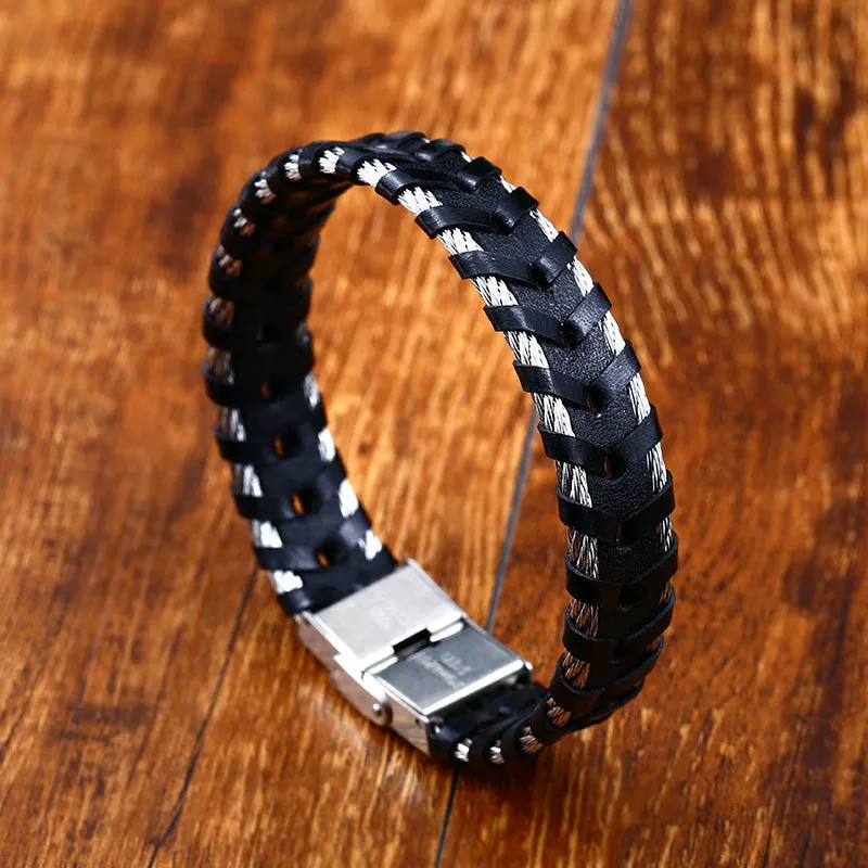 Exaggerated Locomotive Style Hand-Woven Leather Bracelet for Men - Wholesale European and American Jewelry