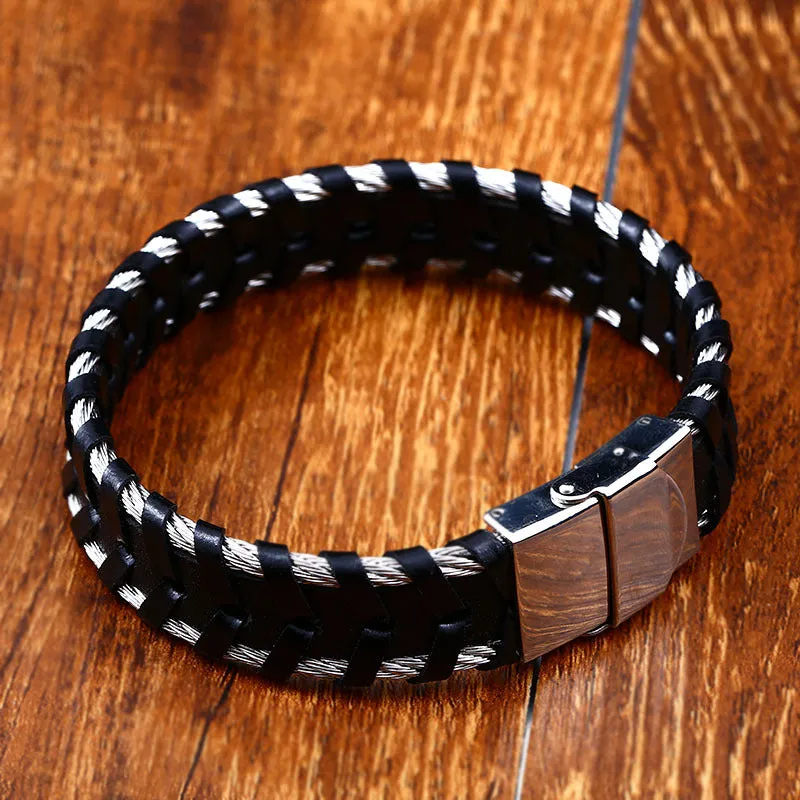 Exaggerated Locomotive Style Hand-Woven Leather Bracelet for Men - Wholesale European and American Jewelry